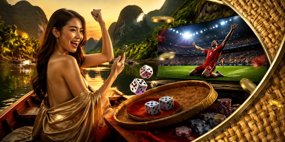 Người phụ nữ đội nón lá tại Ninh Bình chơi tài xỉu trực tuyến trên điện thoại bên cánh đồng lúa